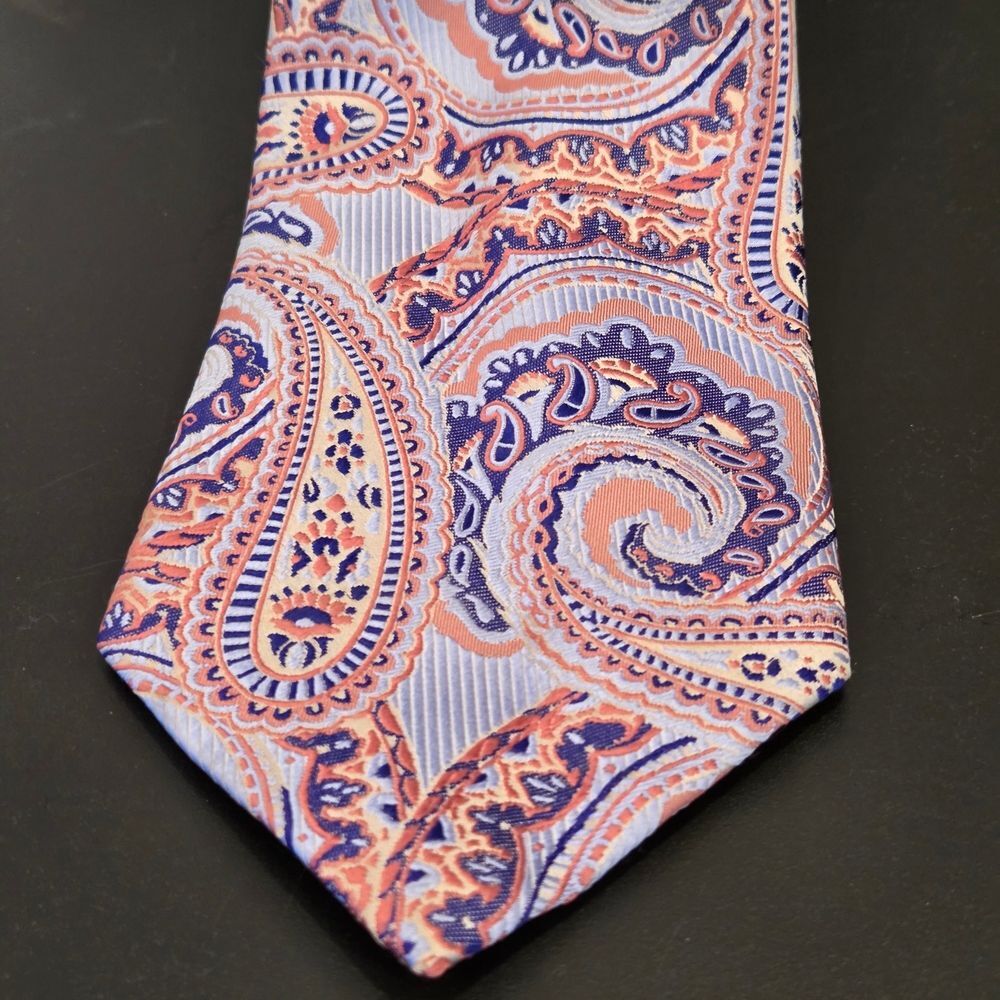 Eagle Shirtmakers 100% Silk Paisley Tie Blue Orange Purple Handmade Necktie Men